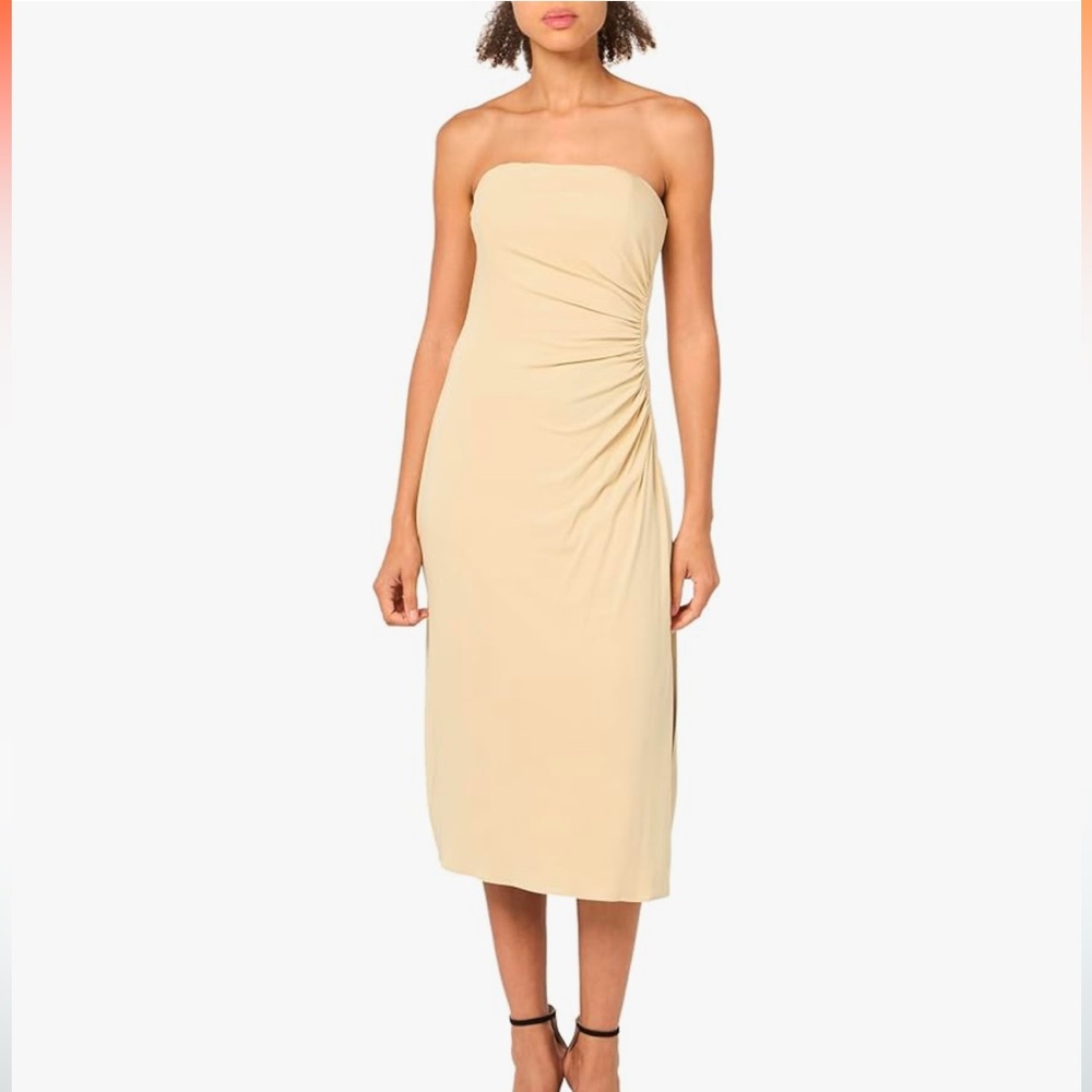 NWT Halston Strapless Ruched Sheath Dress Cream, Wedding Guest / Cocktail, 8/10